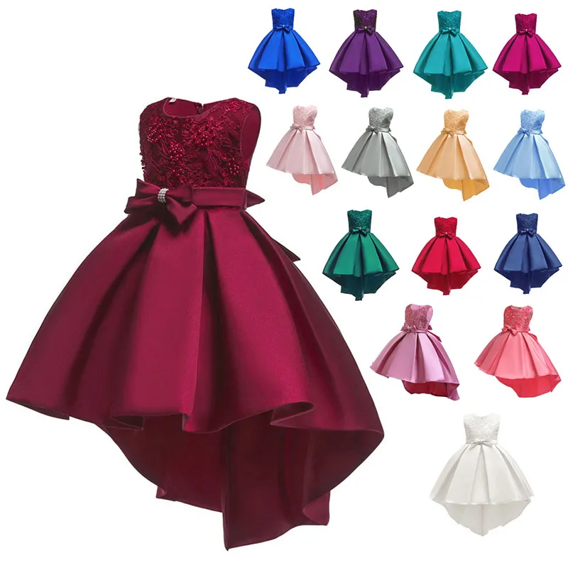 2019 New Hot Childrens Dress High End Princess Bow Performance Costume Lace Pleated Trailing Celebration | Детская одежда и обувь