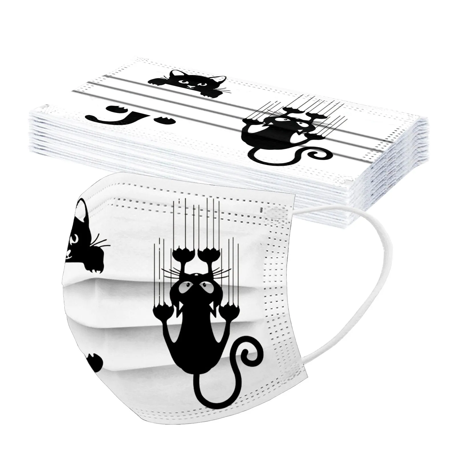 Маска одноразовая гигиеническая 3-слойная с рисунком кошки 10-50 шт. | Тематическая