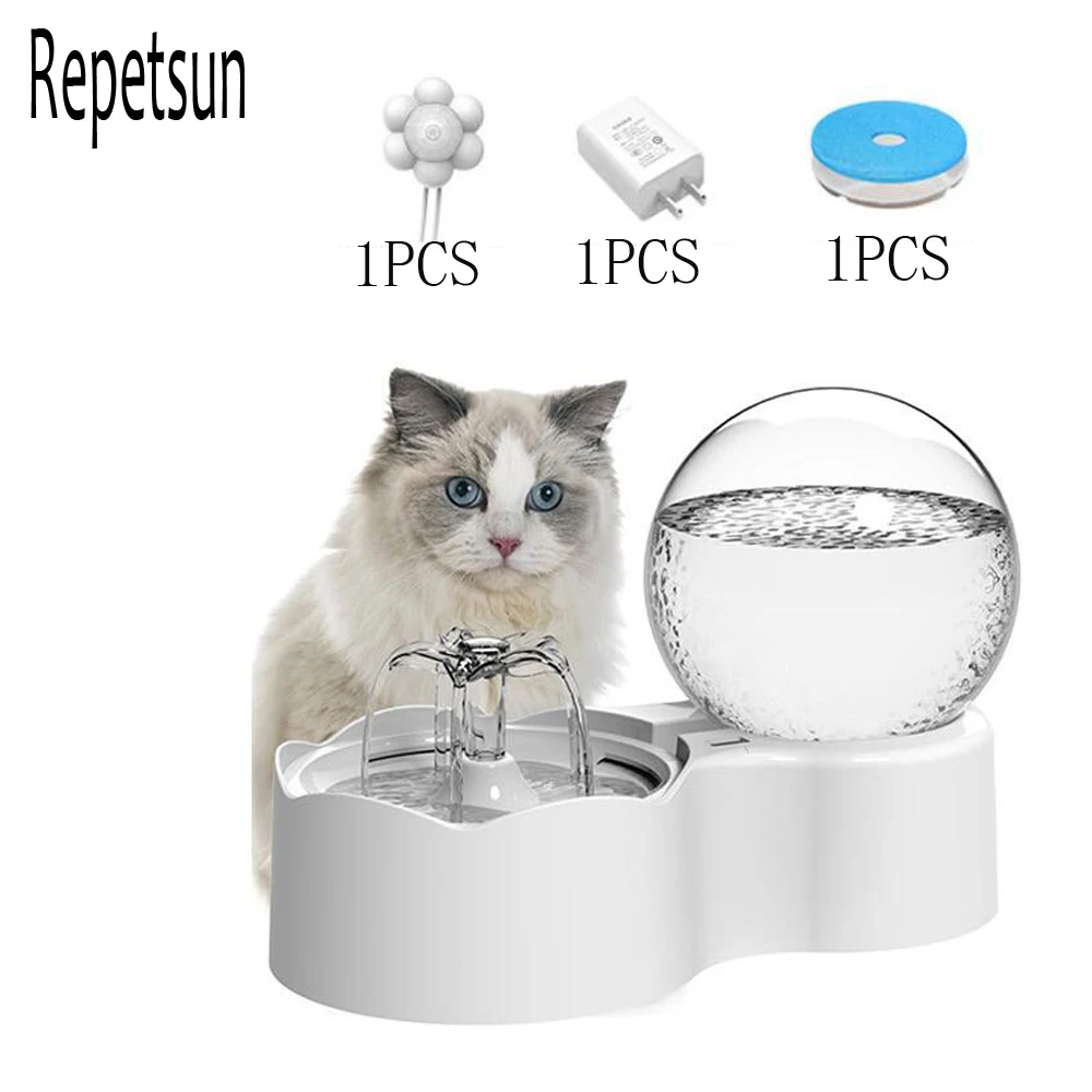 Fuente de agua autom&aacute;tica para gatos, dispensador de agua con grifo para perros, filtro transparente, bebedero con Sensor para mascotas, Alimentador autom&aacute;tico para beber, 2,3l-0