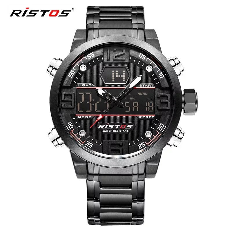 

Top brand RISTOS sports outdoor military watch waterproof luminous multifunctional dual display dual movement quartz men's watch