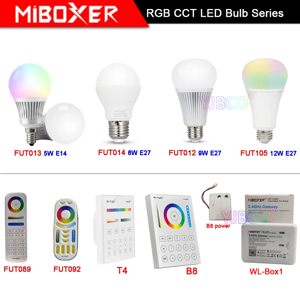 Miboxer 5 Вт 6 9 12 E14 E27 умная светодиодсветильник лампа RGB CCT ЛАМПА Blub 2 4G дистанционное