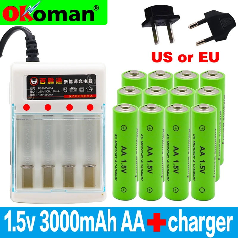 Новая бирка 3000 MAH аккумуляторная батарея АА 1,5 V перезаряжаемая для часов игрушечный фонарик пульт дистанционного управления камера батарея+ зарядное устройство