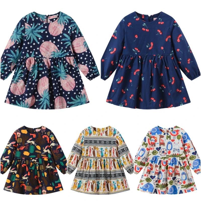 

Pineapple Print Girl Dress Animals Cute Long Sleeved Casual Dresses Children Spring Autumn Kids Clothes