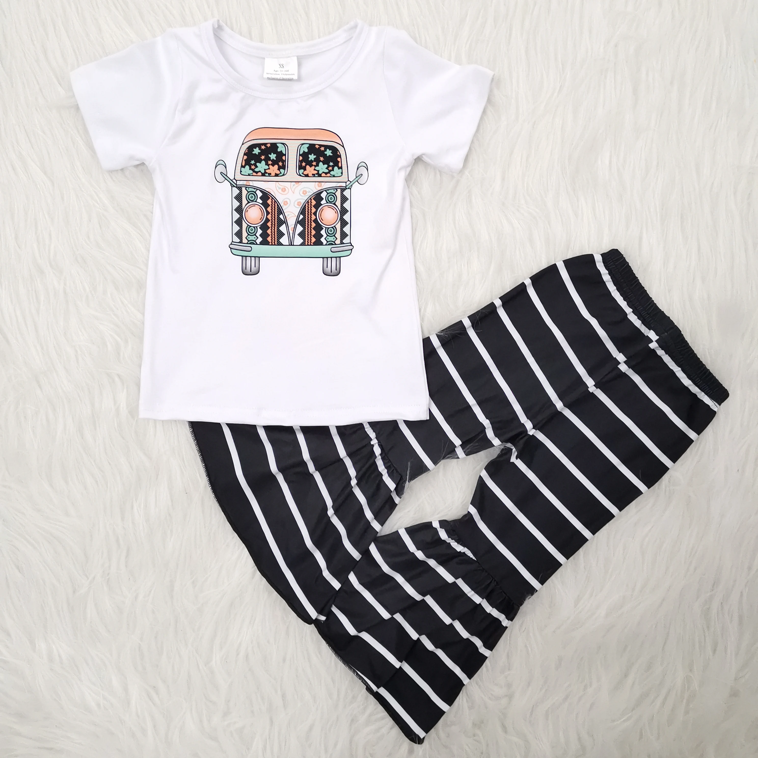 

High-end car printing children's clothing girl set summer short-sleeved boutique personality fashion set