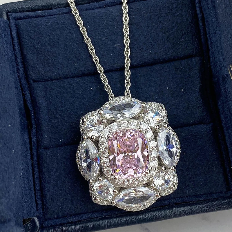 

S925 sterling silver color treasure pink zircon necklace 210324-62
