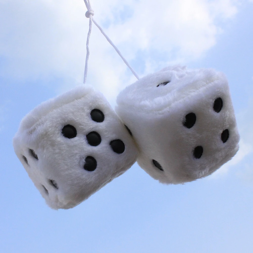 2PCS Car-Styling Fuzzy Dice Ornaments Key Chains Dots Rear View Mirror Hangers Gifts Car Interior Decoration Auto Accessories - купить по