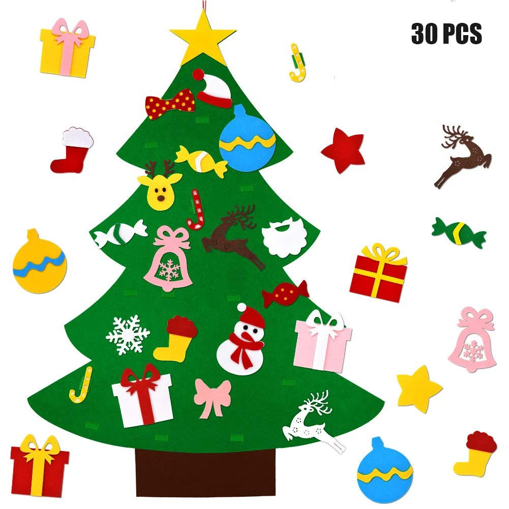 

Felt Christmas Tree Kids Wall Decorations 30pcs Ornaments New Year Home Door Wall Hanging Decorations Christmas Décor 39.4 In