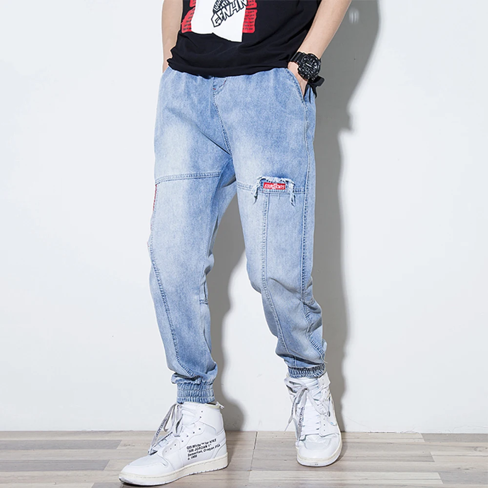 Джинсы мужские свободные в стиле хип-хоп синие на весну 2021 7XL размера плюс |