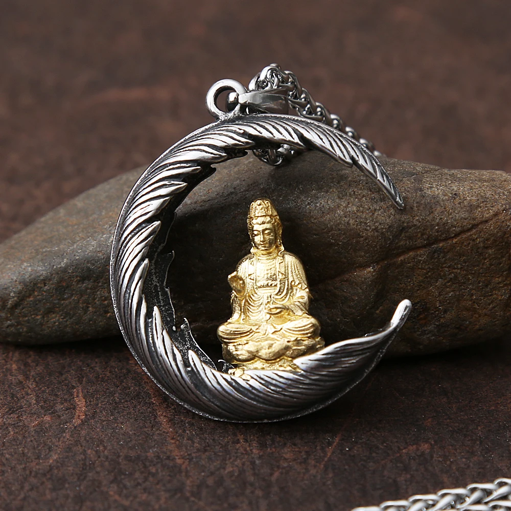 Буддистская Подвеска из нержавеющей стали в виде пера Будды мужское ожерелье