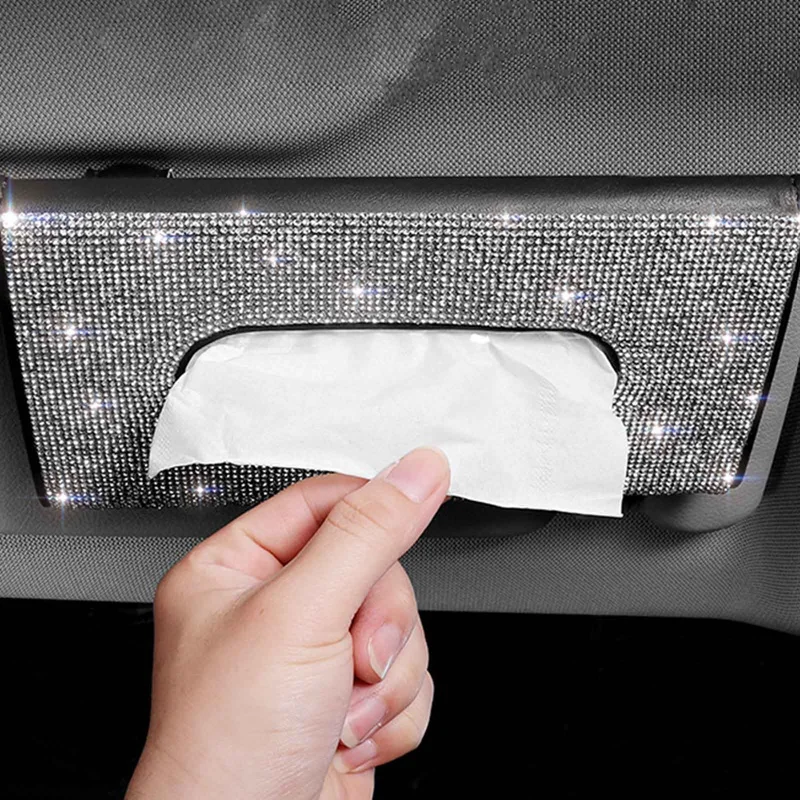 

Universal PU Leather Bling Car Tissue Box Hanging Car Napkin Holder Crystal Diamond Paper Towel Cover Auto interior Accessories