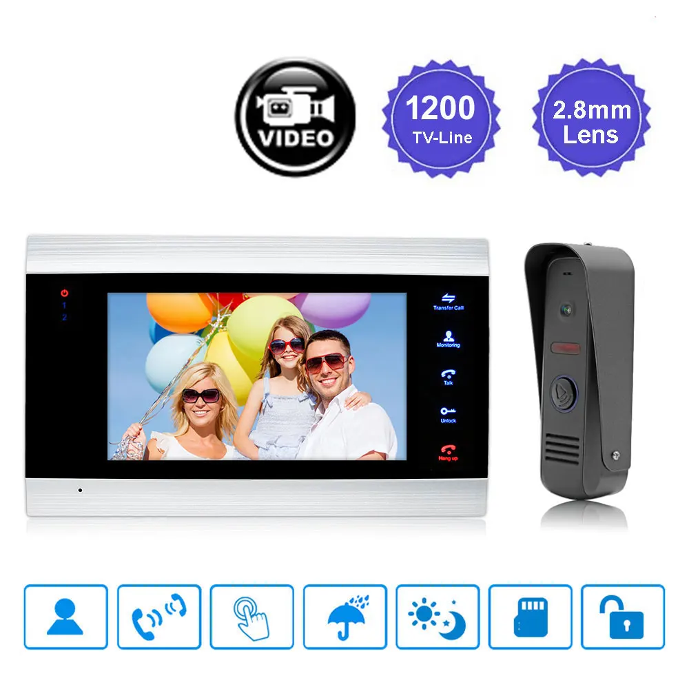 7 &quotдюймовый ЖК дисплей видео дверной звонок монитор домофон 1200TVL открытый