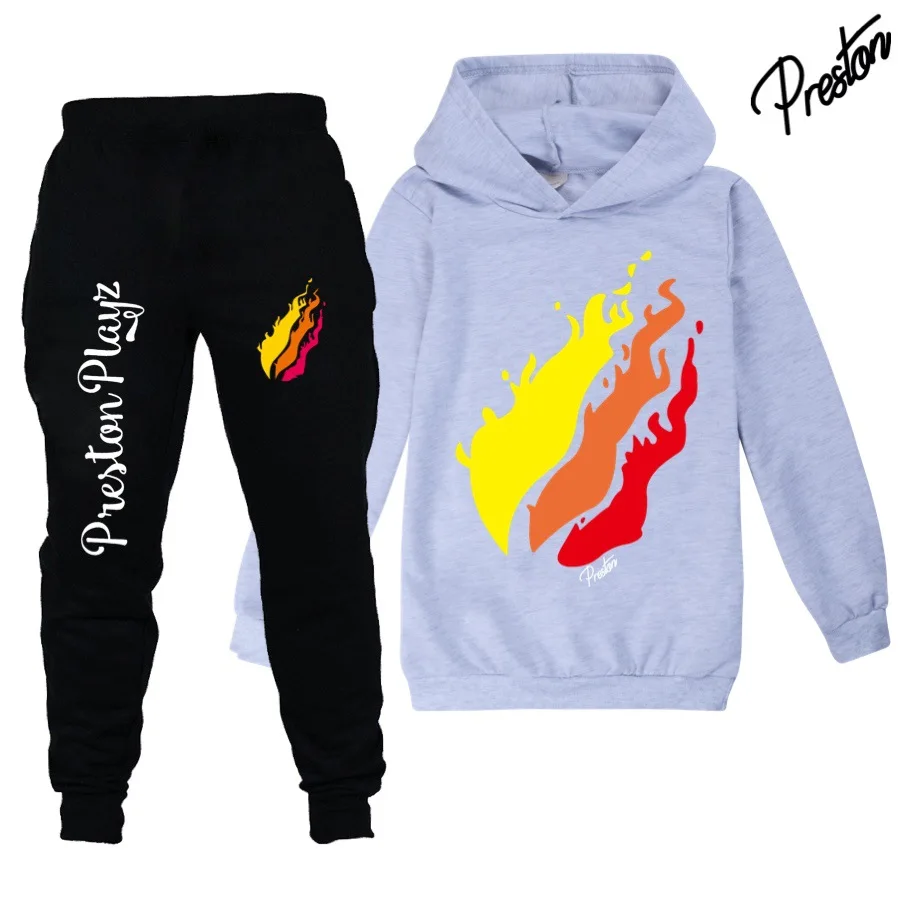 

2021Kids Clothing PRESTONPLAYZS Sets Boys girls Costume Birthday Suit Long Sleeve Children's Sport Suits Hoodies Tops+Pants Sets
