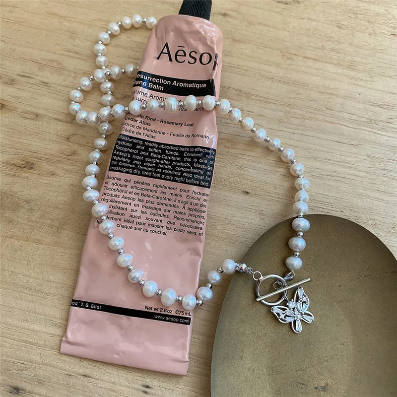 RUIYI Real 925 Sterling Silver Luxury Zircon Butterfly Pendant Necklace Women Pure Freshwater Pearl Chain Niche Chokers | Украшения и