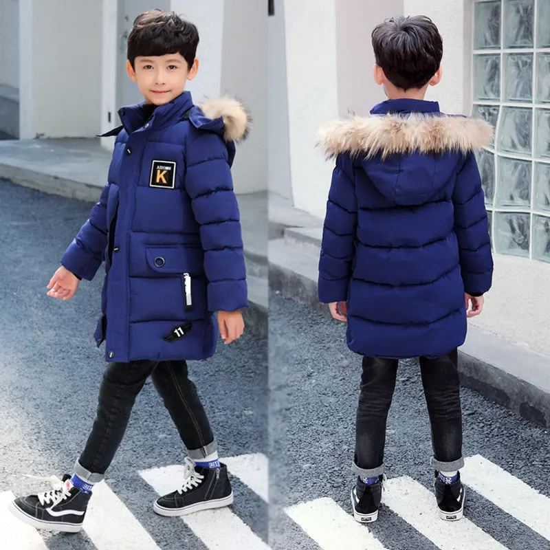 

New Winter Coat Children Keep Warm Clothes Teens Thicken Cotton Long Jacket Hooded Parka Letter Print Kids Snowsuit 4-15 Years
