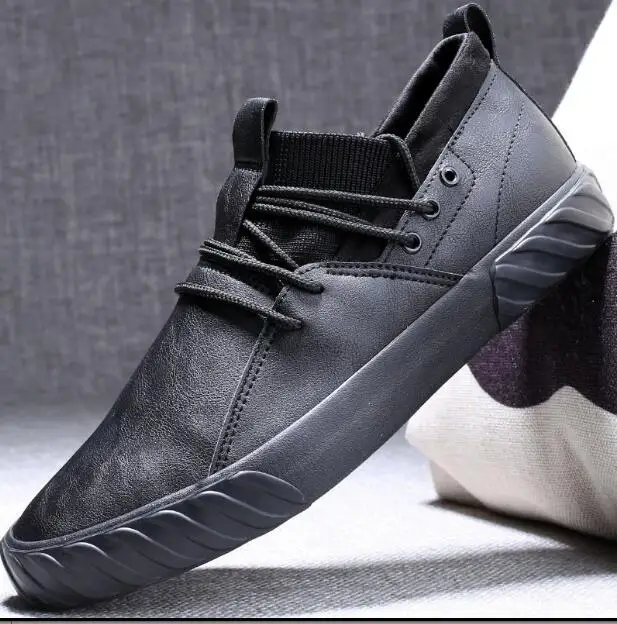 Черный autumn new fashion street cool men lace up leather casual shoes man trend shoes man loafers - Цвет: Черный