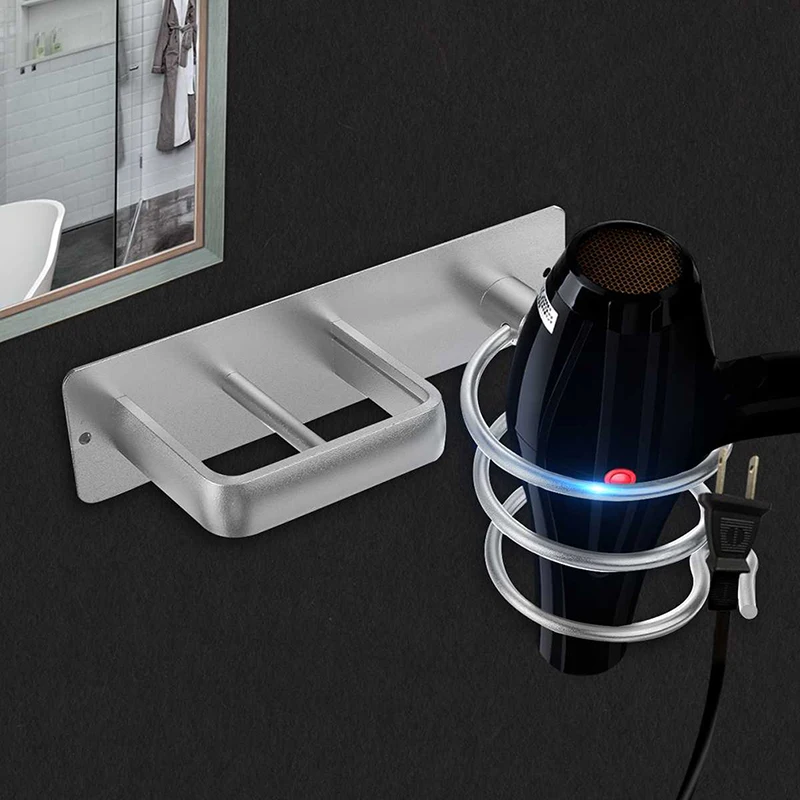 

Wall Mounted Hair Dryer Holder Bathroom Space Aluminum Hair Straightener Holder Practical Bathroom Storage Rack Accessories