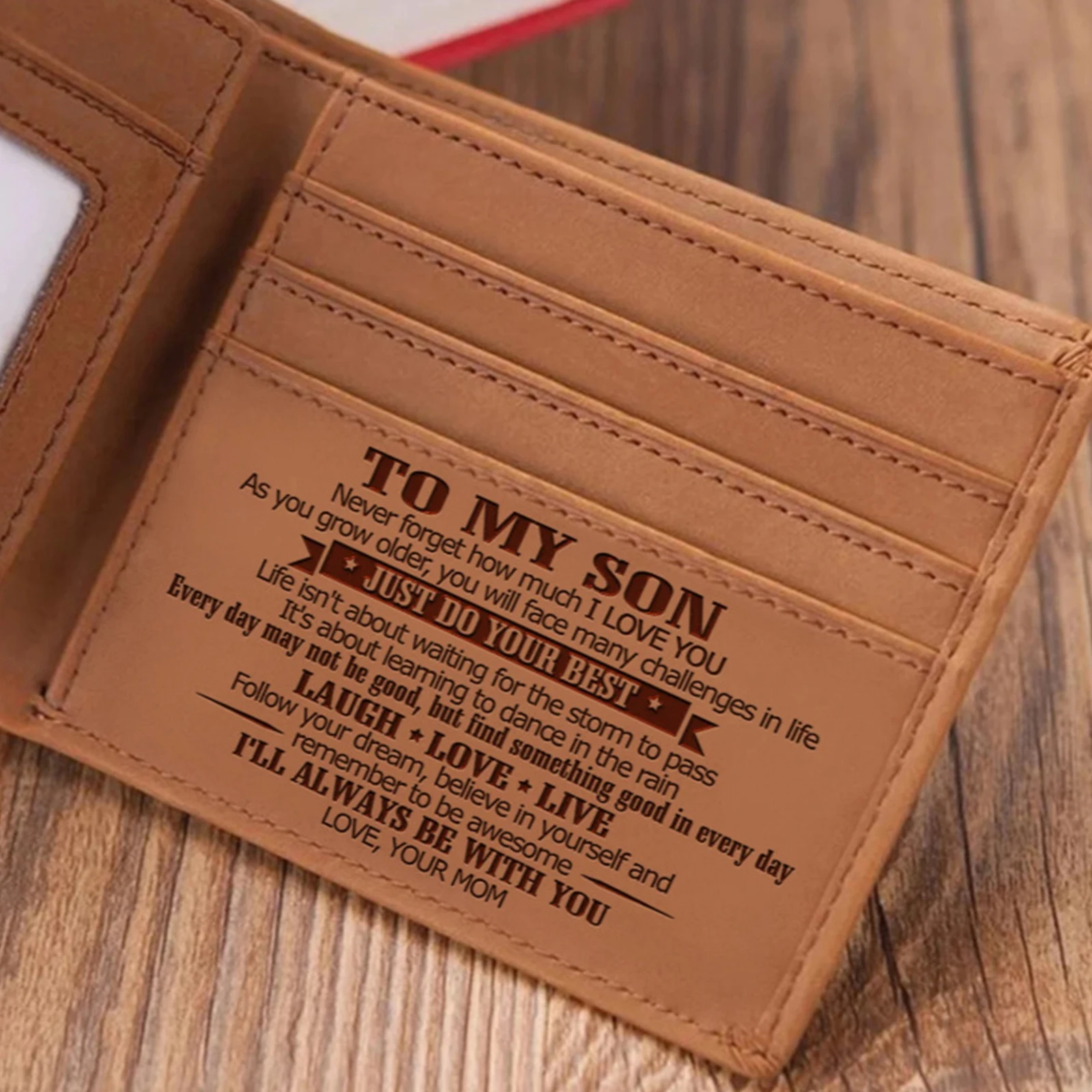 

To My Son From Dad Father Wallet Christmas Birthday Graduation Wedding Xmas Gift Letter Engraved Letter Wallet FEA889
