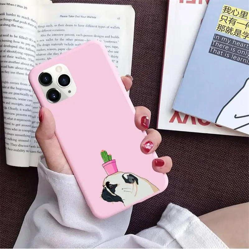 

Cartoon Pug Dog French Bulldog animal Phone Case Candy Color for iPhone 11 12 pro XS MAX 8 7 6 6S Plus X 5S SE 2020 XR
