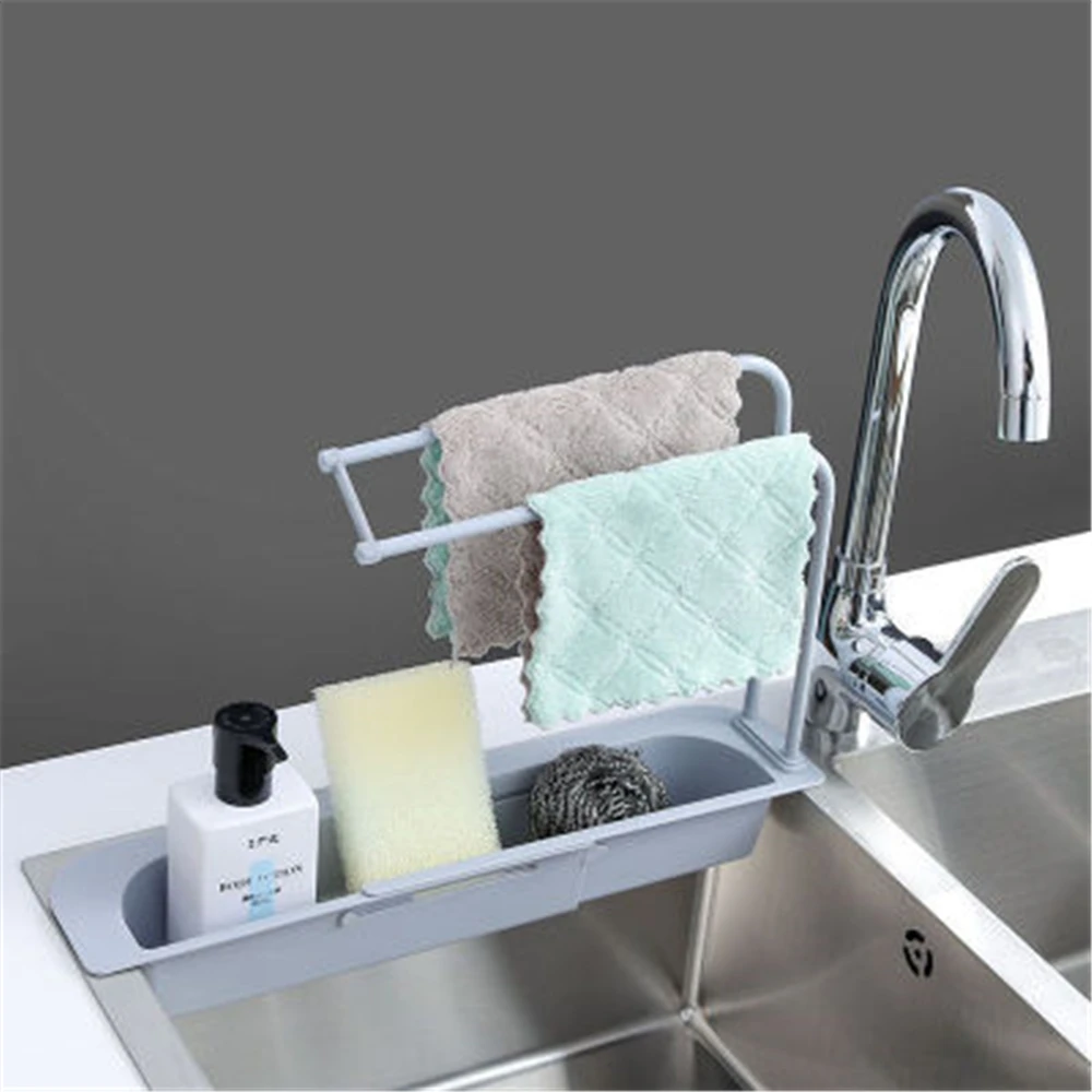 Telescopic Sink Rack Soap Sponge Drain Shelf Storage Basket Bag Faucet Holder Adjustable Bathroom Kitchen Accessorie | Дом и сад