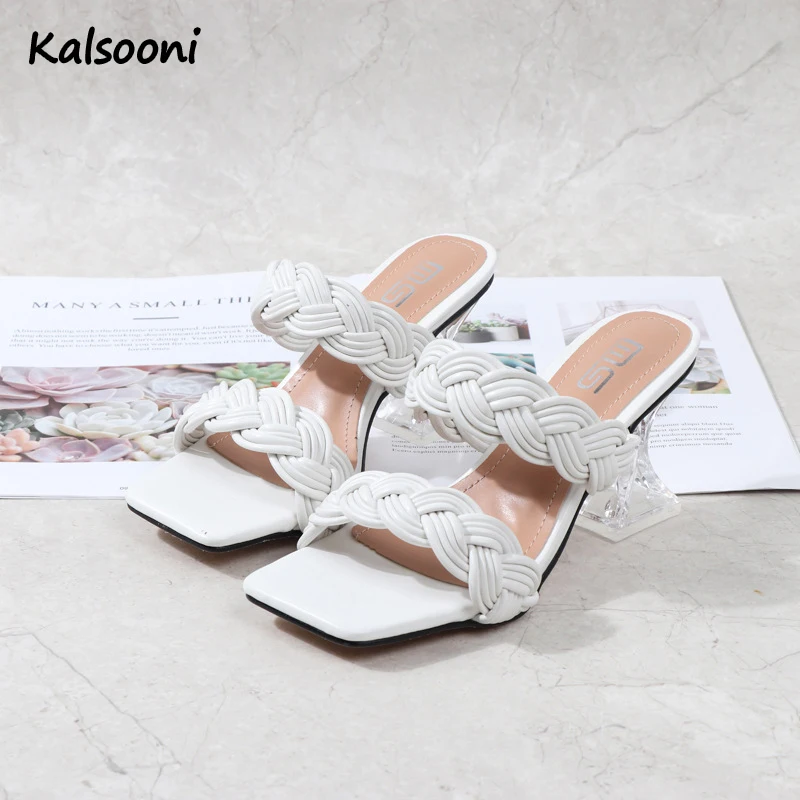 

Kalsooni Woven solid color large size sandals and slippers fashion ladies one-line slippers