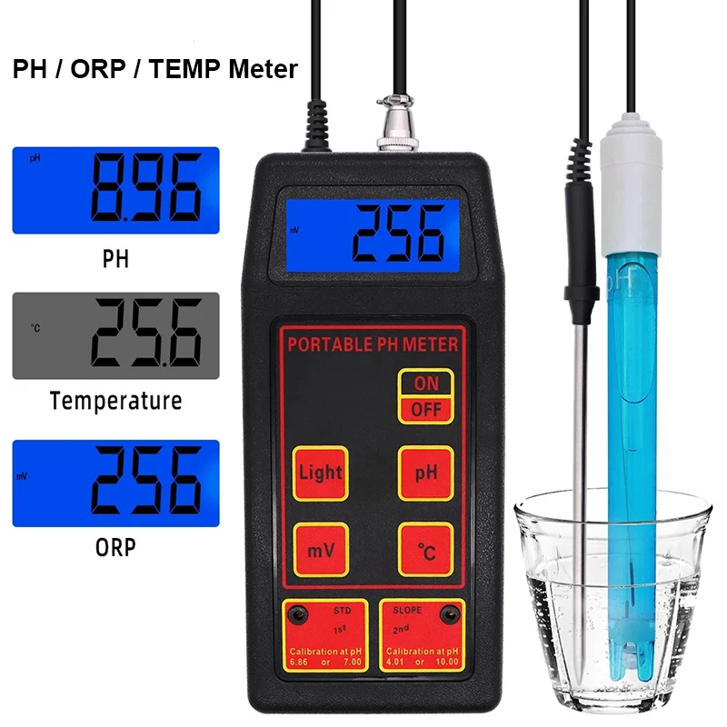 3 in 1 PH ORP Temperature Meter Monitor Aquarium Hydroponics Drink Water Treatment Replaceable BNC Probe Acidimeter Redox Tester