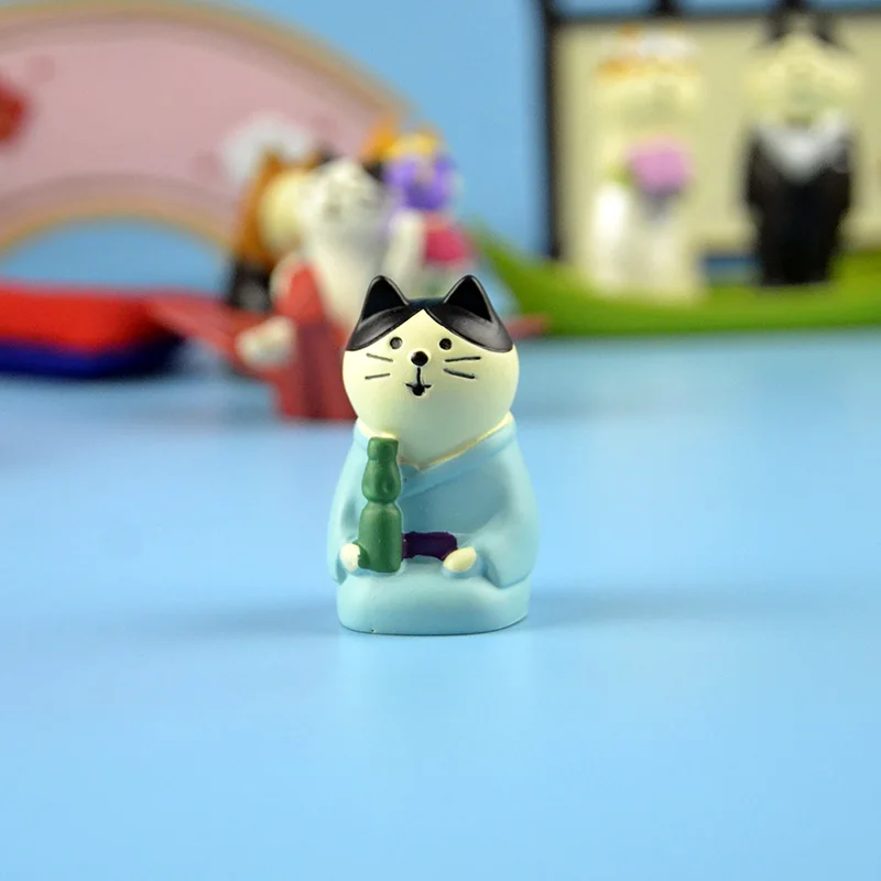 Японский каваи мультфильм Maneki neko талисман Шиба ину кролик Королевское свадебное украшение семья вечерние sakura экран миниатюрная фигурка - Цвет: kimono cat