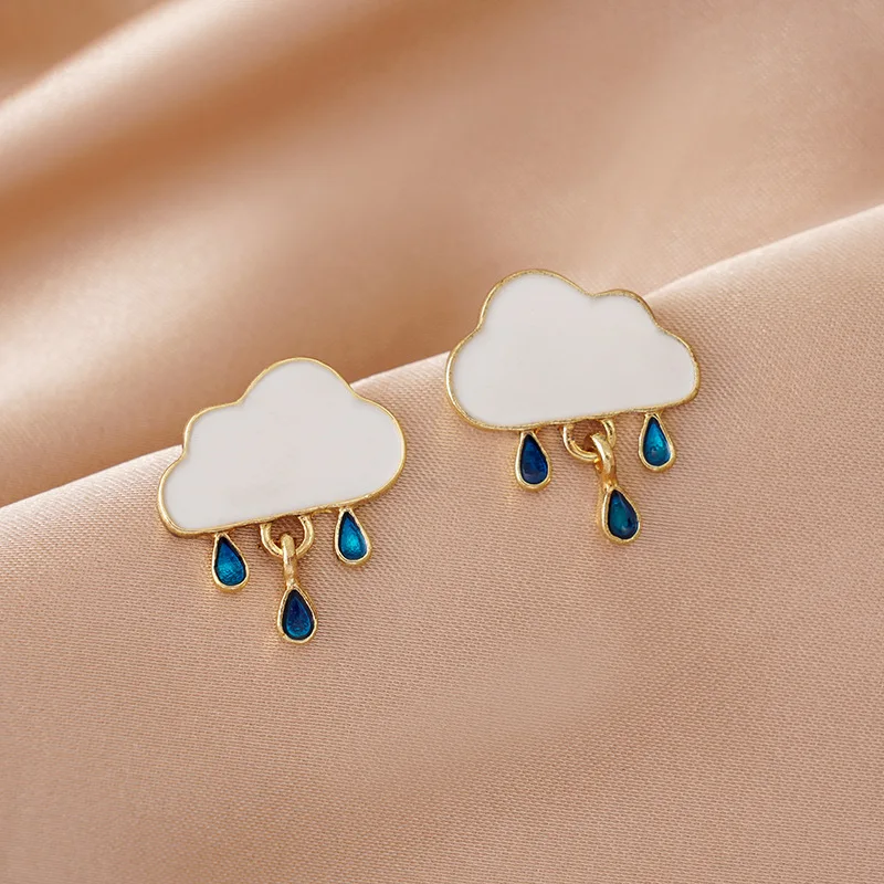 

LOVOACC Kawail White Enamel Cloud Water Drop Stud Earrings for Women Trendy Wedding Party Hanging Earring Jewellery Accessories