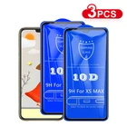 Закаленное стекло 10D для iPhone 12, 11 Pro, 7, 8 Plus, XR, X, XS Max, 3 шт.