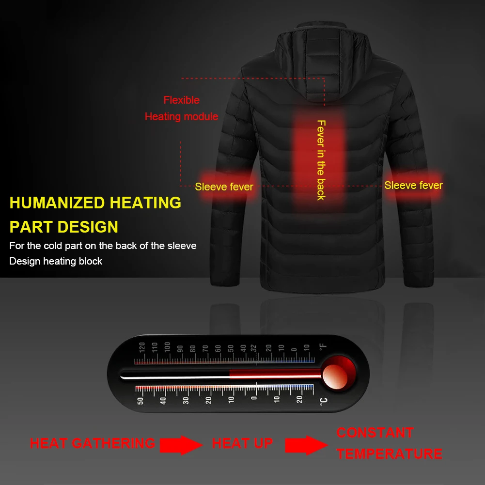 New 11 Areas Heated Jackets Fashion Men Women Winter Outdoor Electric Heating Jackets USB Charge Thermal Coat Winter Heated Hunt