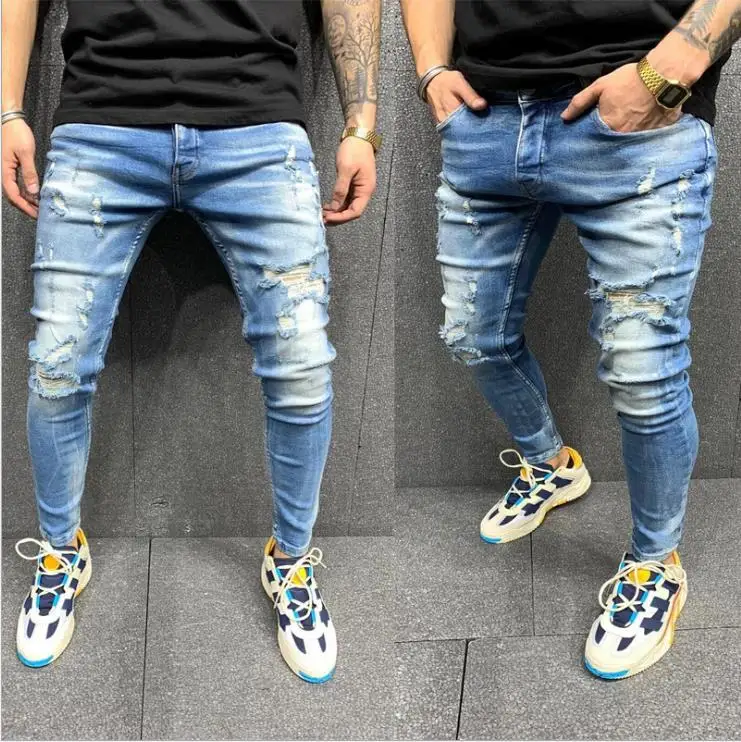 

New high quality worn out leg stretch jeans Leggings for men