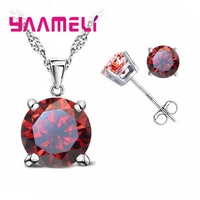 classic jewelry 4 claws cubic zirconia good quality 925 sterling silver jewelry sets stud earring pendant necklace 8 colors