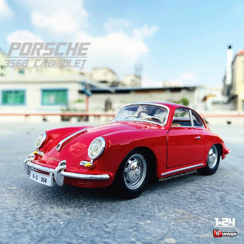 Bburago-Porsche 1961 356B, modelo de coche de aleación de simulación, manualidades, colección de decoración, herramientas de juguete, regalo, 1:24