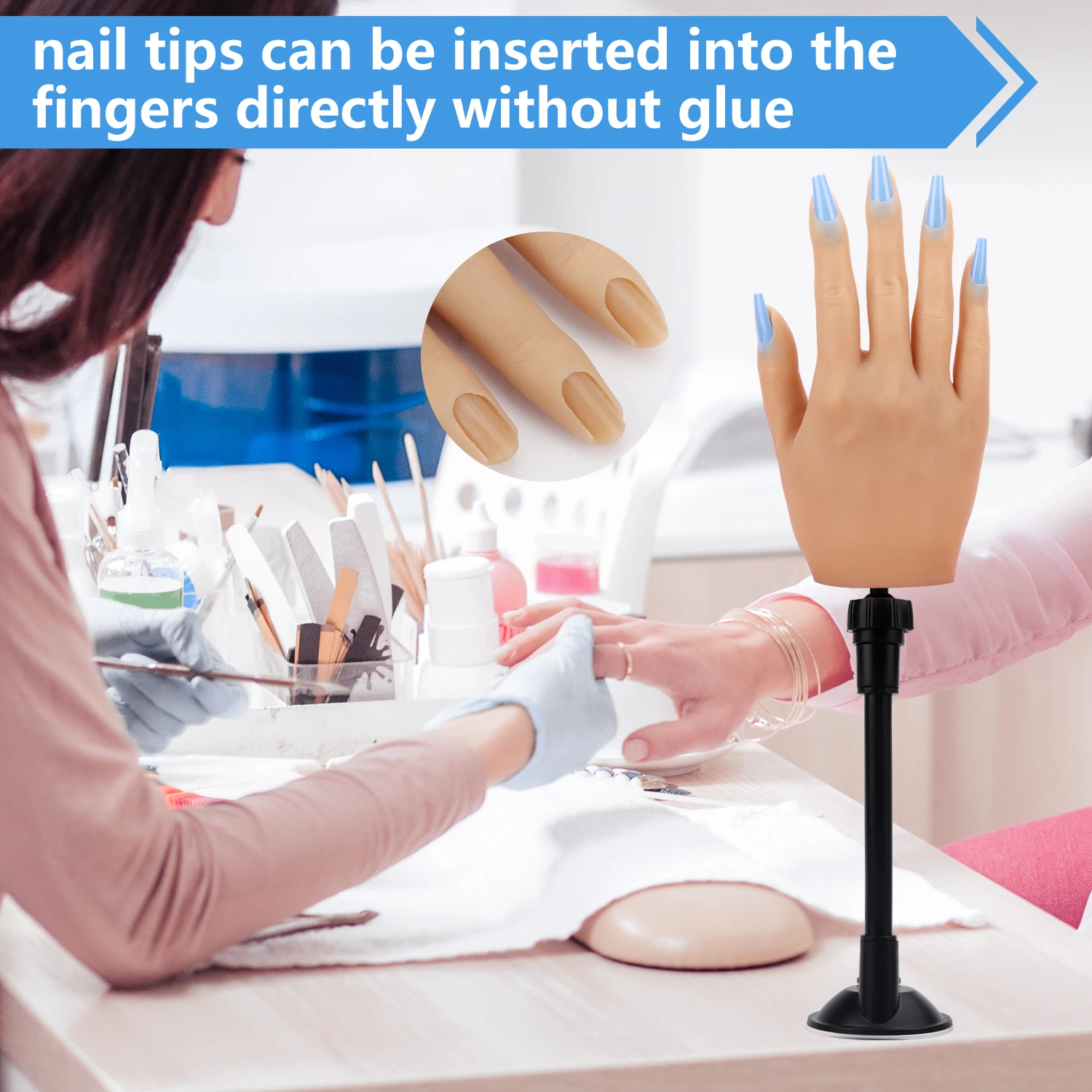 

3D Silicone Hand Model For Nail Art Practice Adult Mannequin With Flexible Finger Adjustment Display Training Hand With Bracket