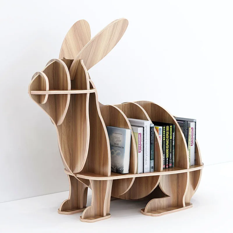 

Creative Children's Bookshelf Solid Wood Rabbit Sculpture Bunny Floor Decoration Shelves Home Accessories Crafts Shelf