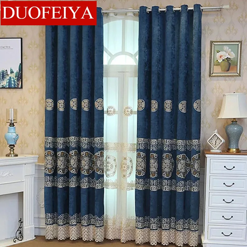 

Luxury Tall Embroidered Chenille Shading Curtains for Living Dining Room Bedroom High Shading European Curtains Velvet Curtains