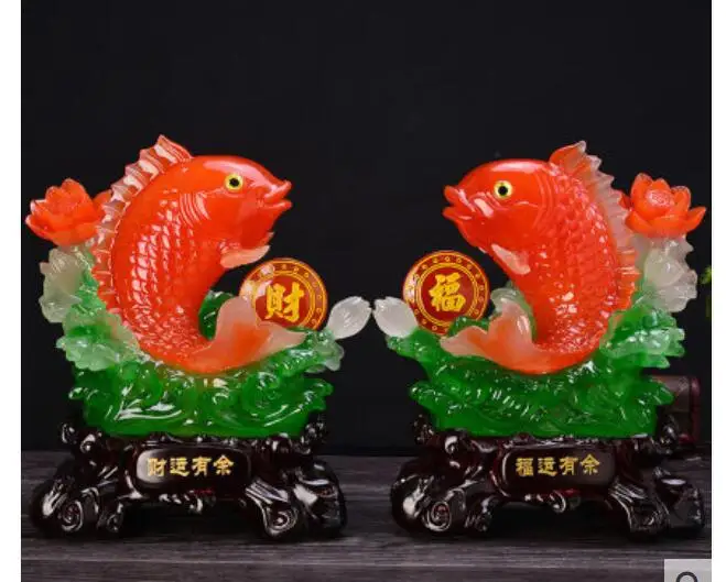 

1pairs Animal new fish put pieces of wealth and good luck Imitation jade resin crafts home office opening gifts home decoration