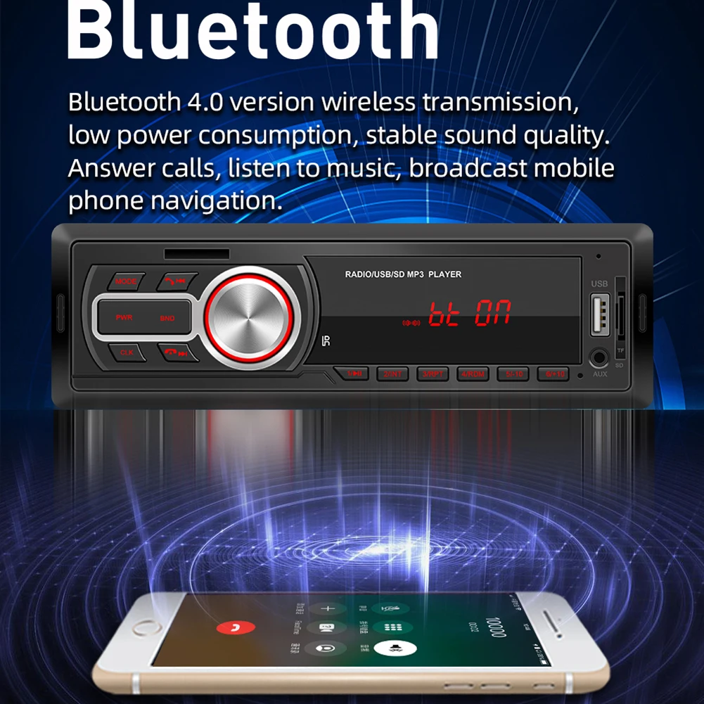 Магнитола VODOOL автомобильная 1DIN стерео Bluetooth MP3-плеер USB/TF/AUX-IN часы дисплей |