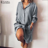 2021 zanzea casual shirt dress womens lapel sundress stylish button long sleeve vestidos female work blusas oversized robe