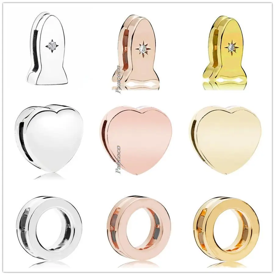 

Authentic 925 Sterling Silver Baeds Smooth Reflexions Logo Clip Stopper Lock Charm Fit Pandora Women Bracelet & Necklace Jewelry