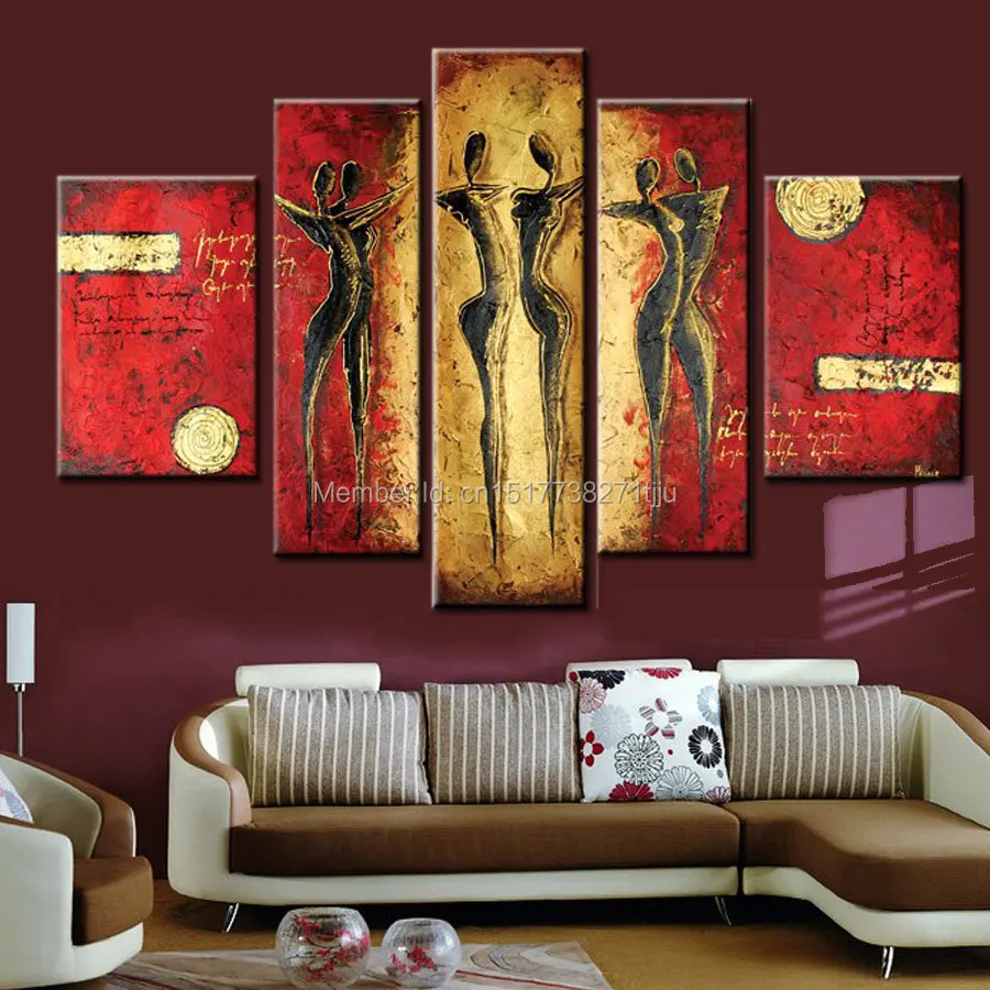 

handmade red yellow dancer Oil Painting large Modern Abstract 5 Panel Canvas Art Wall Decor Picture For Home Sets