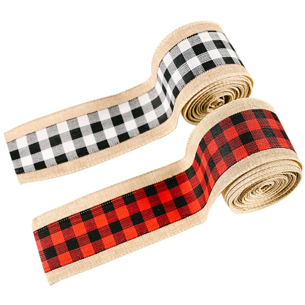 

6 Yards Christmas Imitation Linen Plaid Ribbon 6.3cm Christmas Day Decoration Bowknot Decoration Ribbon