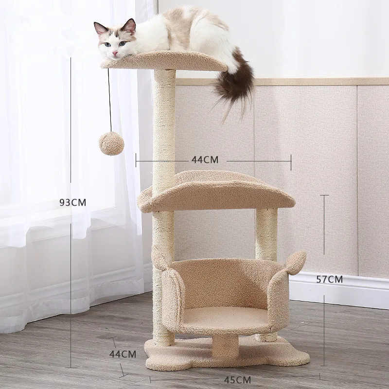 Cat Furniture House Climbing Tree Sisal Funny Scratching Post Toys Wood Condos with Poles Hammock Scratcher | Дом и сад