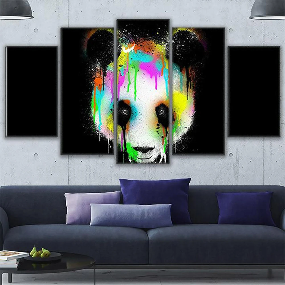 

5 Pieces Wall Art Canvas Painting Panda Color Abstract Animal Posters Modern Pictures Home Decoration Living Room Framework