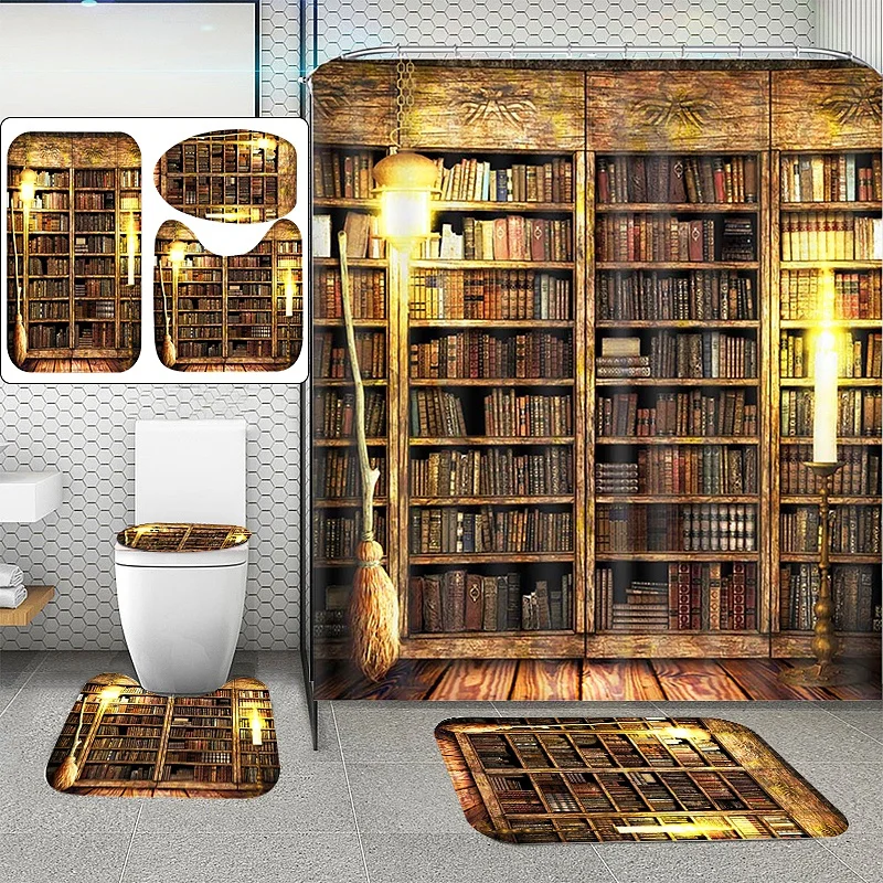 Винтажная Штора для библиотеки книг фотографий душа волшебная книжная полка с