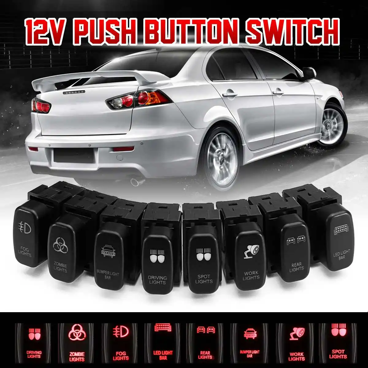 

New 1pcs 12V Red/Blue LED Light Bar Spot Fog Rear Light Push Button Switch Car Led Switch for Mitsubishi Pajero Trition Endeavor