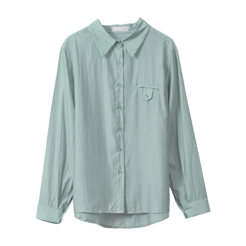 

TVVOVVIN Long Sleeve Shirt Spring New Korean Loose Solid Color Lapel Single Breasted Female Casual Cardigan KH0C