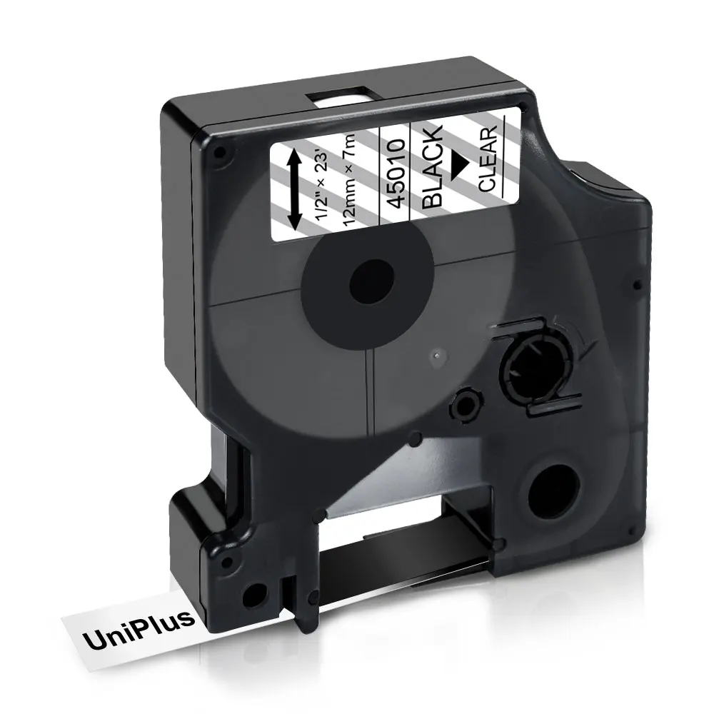 UniPlus 12 мм черный на прозрачных 45010 этикеток для Dymo D1 LM300 LM360D LabelPoint 300 принтер Waterrpoof