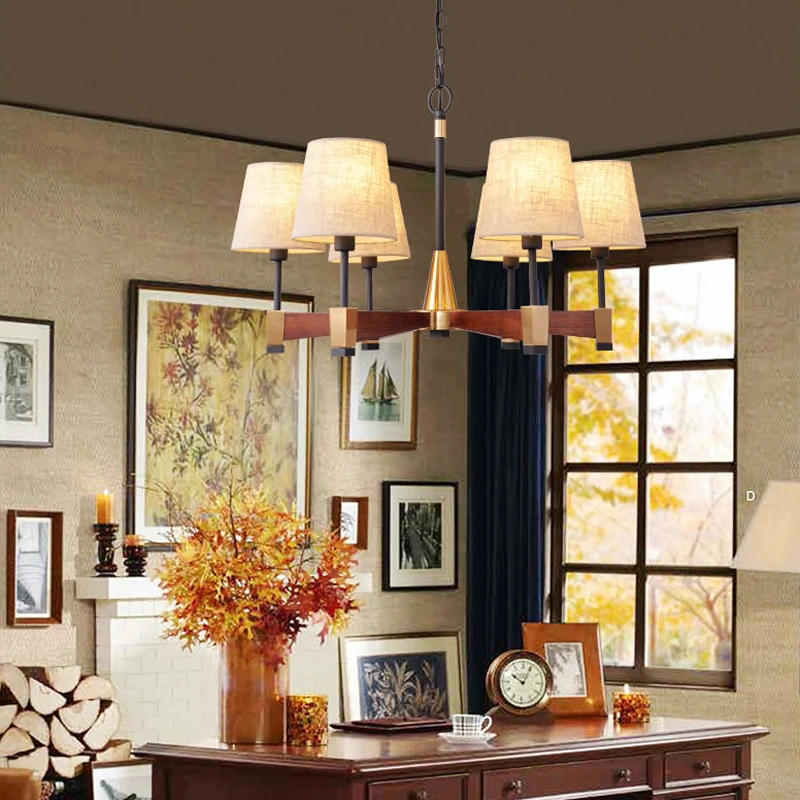 Американская люстра из цельного дерева для гостиной ресторана спальни