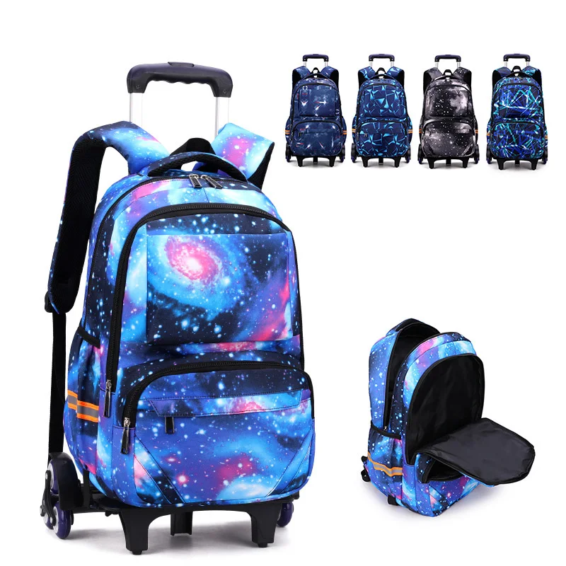 

2022 Kid Geometric Print School Backpack Bags with Wheels Student Rolling Wheeled Backpack for Boys School Trolley Bag on Wheels