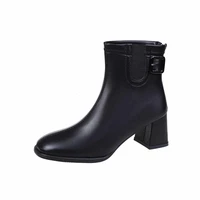 ladies ankle boots fashion square heel warm fur high heel winter boots women casual shoes thick botas de mujer